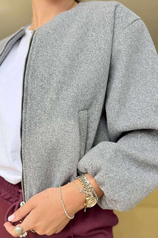 Made in Italy Beluga Soft Crop Bomber Jacket Grey Marl